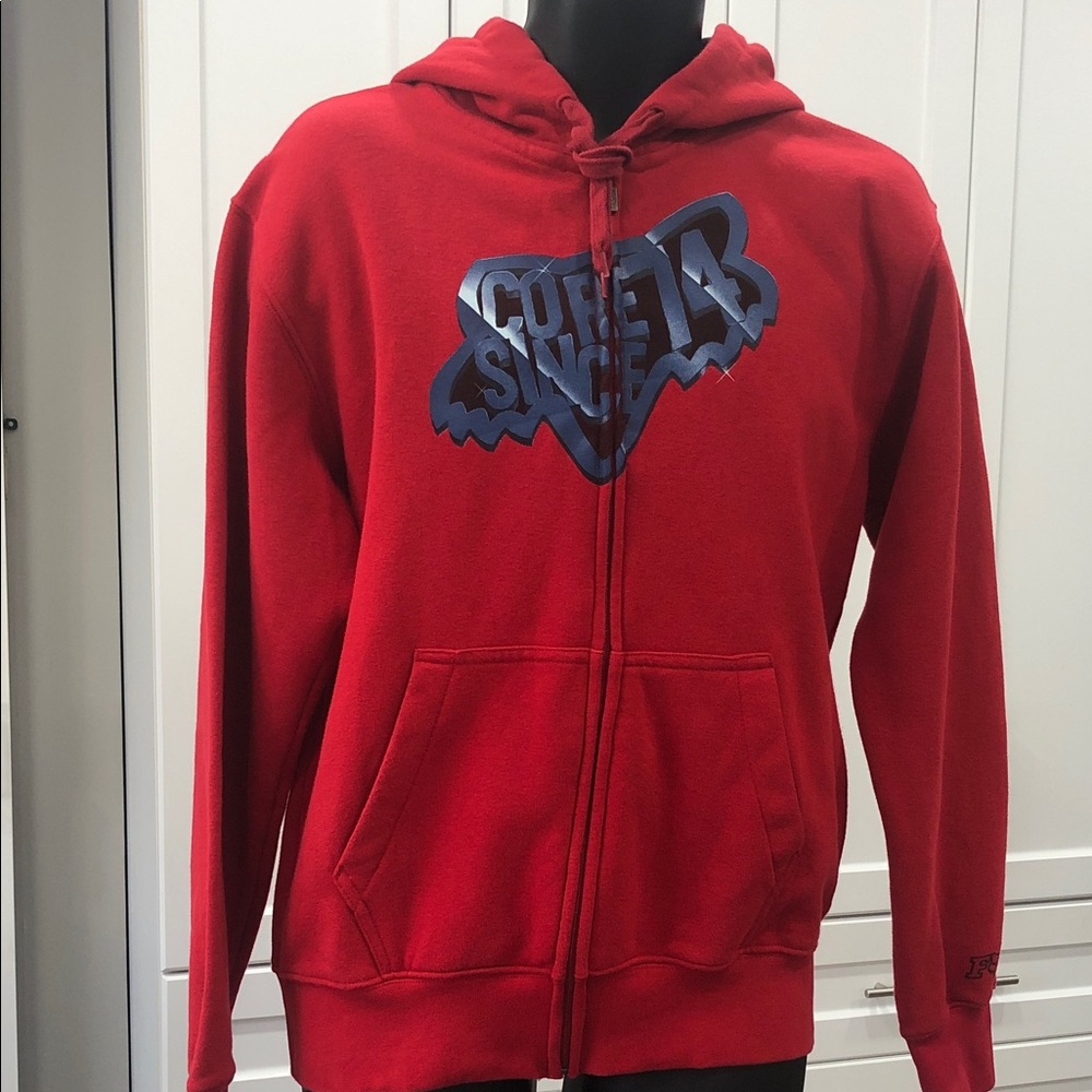 🦊 Fox Men’s Full Zip Hoodie – Red – Size Medium